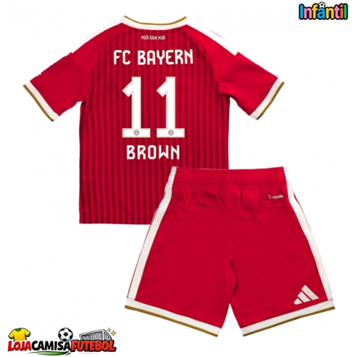 Camisa de Futebol Bayern Munich Nathaniel Brown #11 Equipamento Principal Infantil 2026-27 Manga Curta (+ Calças curtas)